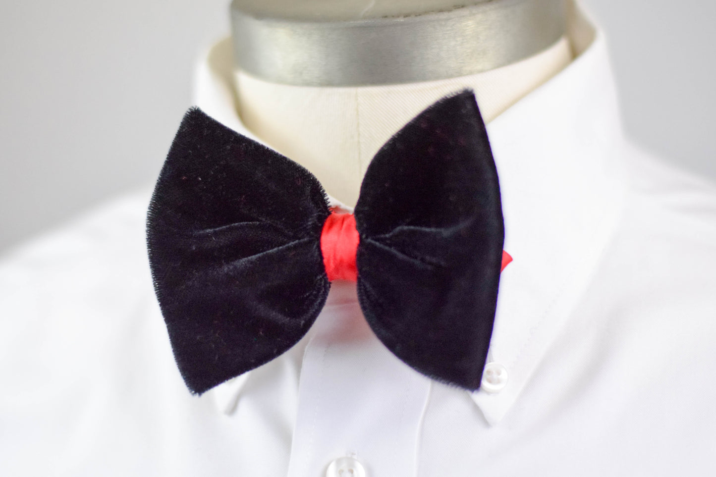 Black Velvet & Red Satin Bow Tie