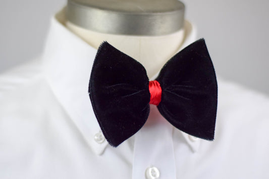 Black Velvet & Red Satin Bow Tie